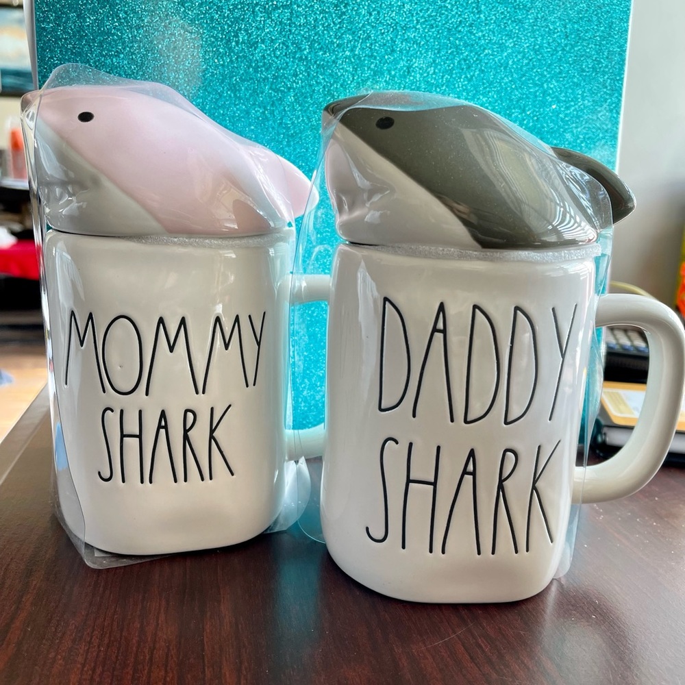 Rae Dunn MOMMY & DADDY shark mugs